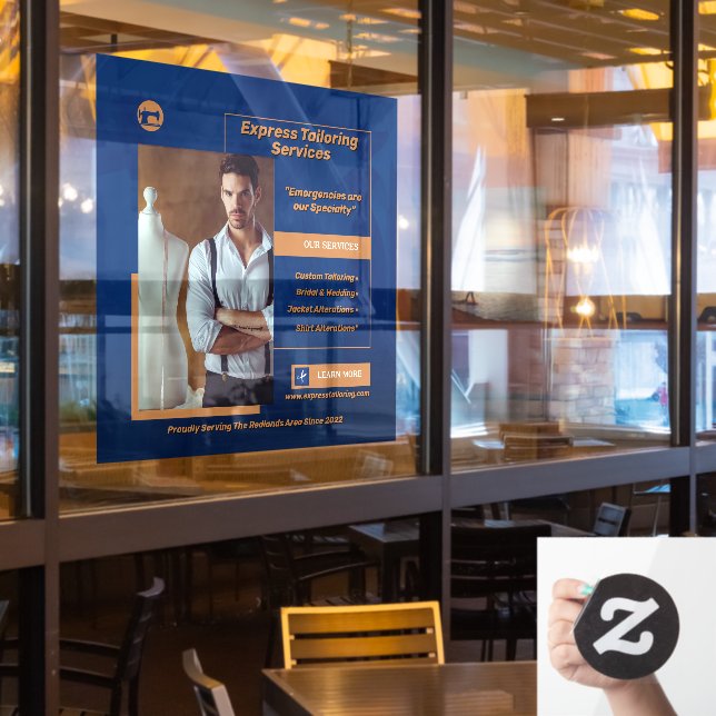 Customise Men's Tailoring Shop Business  Window Cling (Restaurant Window)