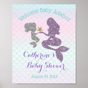 Customise Mermaid Baby Shower Purple Teal Welcome Poster