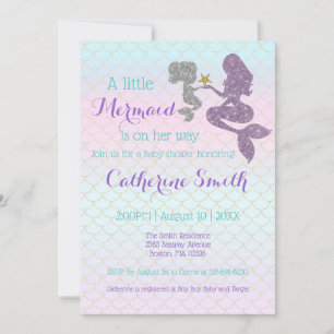Customise Mermaid Baby Shower Sparkle Purple Teal Invitation