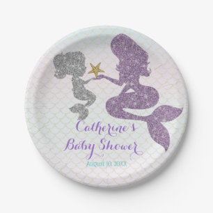 Customise Mermaid Baby Shower Sparkle Purple Teal Paper Plate