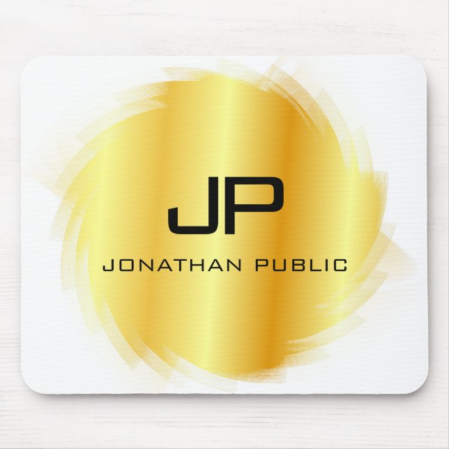 Customise Metallic Gold Look Modern Monogram Mouse Mat (Front)