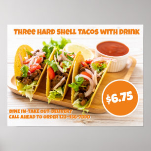 Customise Mexican Food Hard Shell Tacos Drink Door Poster