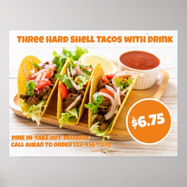 Customise Mexican Food Hard Shell Tacos Drink Door Poster (Front)