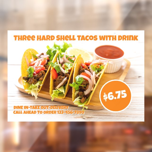 Customise Mexican Food Hard Shell Tacos Drink Huge Window Cling (Sheet 2)