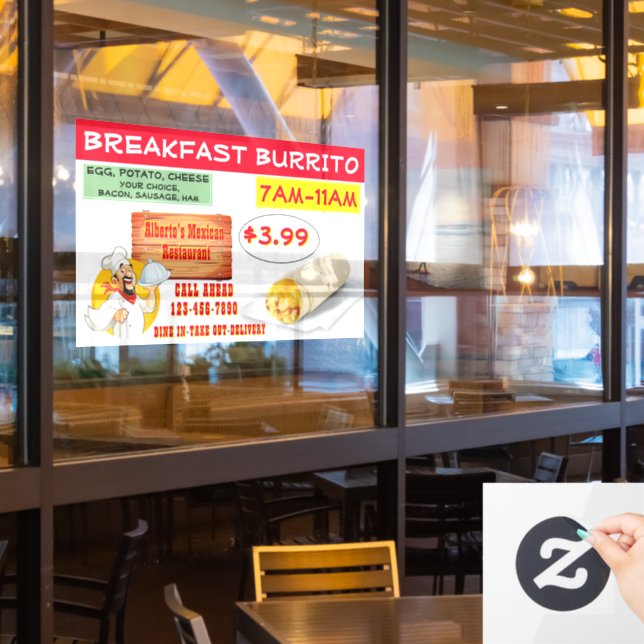 Customise Mexican Restaurant Breakfast Burrito   Window Cling (Restaurant Window)