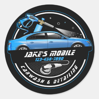 Customise Mobile Car Wash Detailing Blue Business Classic Round Sticker