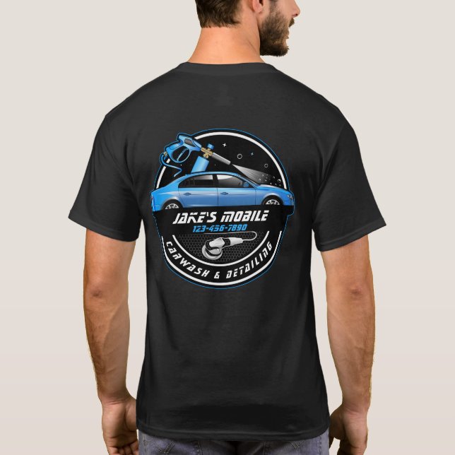 Customise Mobile Car Wash Detailing Blue Business  T-Shirt (Back)