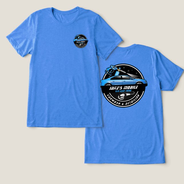 Customise Mobile Car Wash Detailing Blue Business  Tri-Blend Shirt (Design Front & Back)