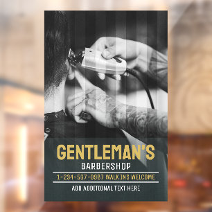 Customise Modern Barbershop Black and White Trim Window Cling