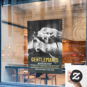 Customise Modern Barbershop Black and White Trim Window Cling