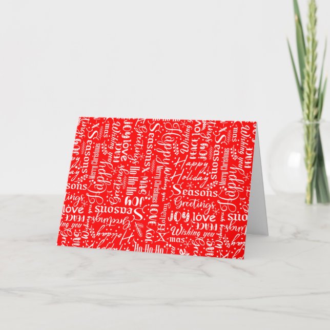 Customise Modern Red & White W/Christmas Script  Holiday Card (Front)