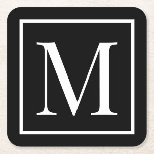 Customise monogram black white Any background Square Paper Coaster