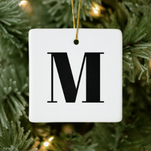 Customise monogram initial black white Christmas Ceramic Ornament