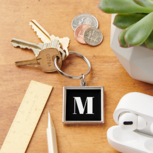 Customise monogram initial black white key ring