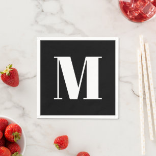 Customise monogram initial black white napkin