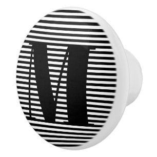 Customise monogram initial black white stripes ceramic knob