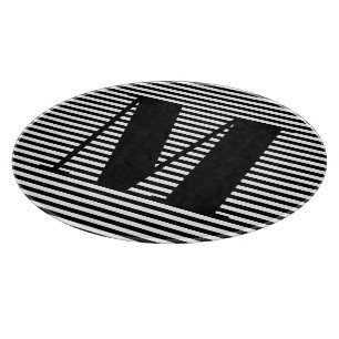 Customise monogram initial black white stripes cutting board