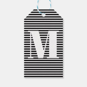Customise monogram initial black white stripes gift tags
