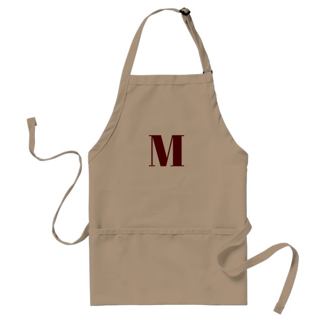 Customise monogram initial burgundy maroon white standard apron (Front)