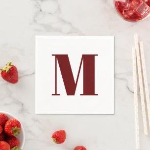 Customise monogram initial burgundy white napkin