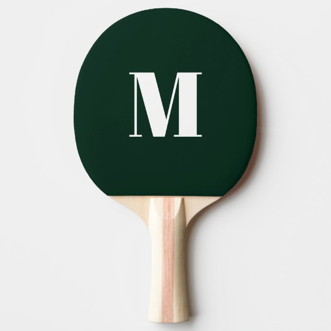 Customise monogram initial dark green white ping pong paddle (Front)