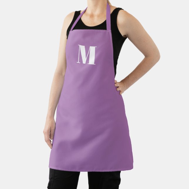 Customise monogram initial lavender lilac white apron (Insitu)