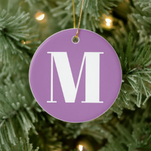 Customise monogram initial lavender lilac white ceramic tree decoration