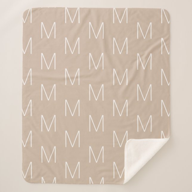 Customise monogram initial letter beige tan white sherpa blanket (Front)