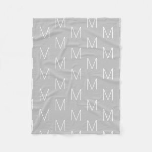 Customise monogram initial letter grey white fleece blanket