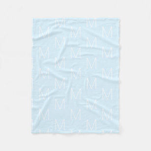 Customise monogram initial letter light blue white fleece blanket