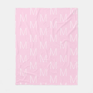 Customise monogram initial letter pink white fleece blanket