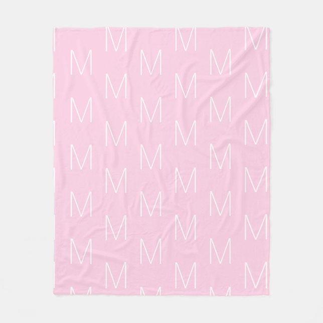 Customise monogram initial letter pink white fleece blanket (Front)