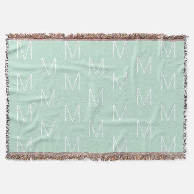 Customise monogram initial letter seafoam mint throw blanket (Front)