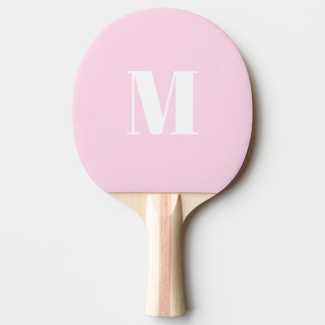 Customise monogram initial light pink white ping pong paddle (Front)