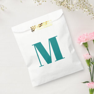 Customise monogram initial light teal white gift favour bags