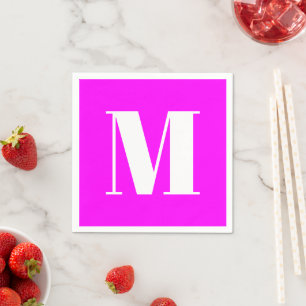 Customise monogram initial magenta white napkin