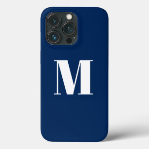 Customise monogram initial navy blue white iPhone 13 pro case