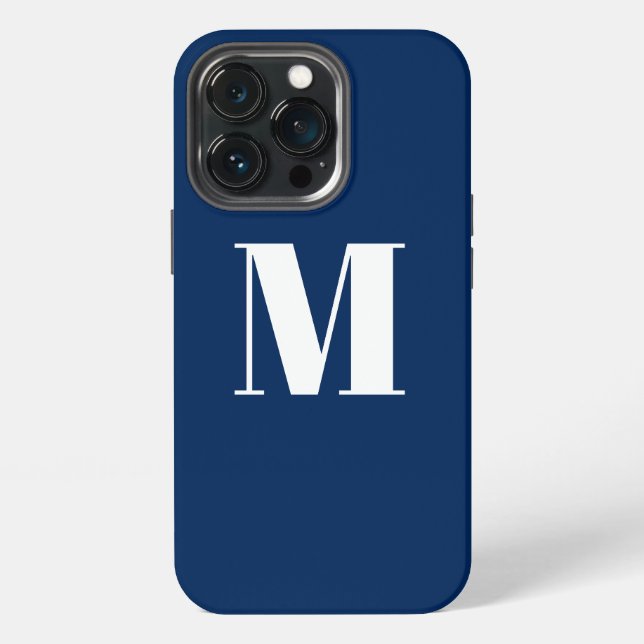Customise monogram initial navy blue white iPhone case (Back)