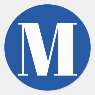 Customise monogram initial number blue white classic round sticker