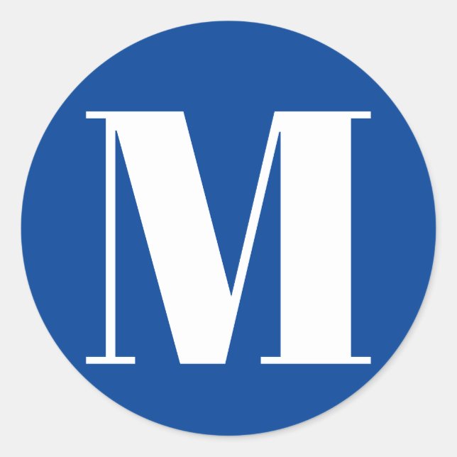 Customise monogram initial number blue white classic round sticker (Front)