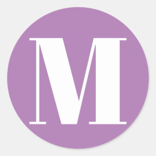 Customise monogram initial number lavender white classic round sticker