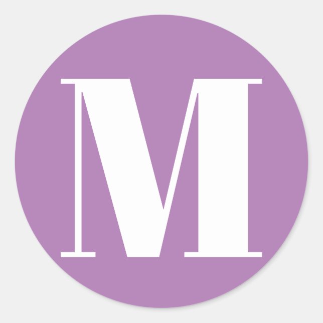 Customise monogram initial number lavender white classic round sticker (Front)