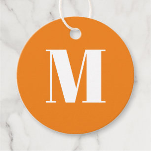 Customise monogram initial orange white gift favour tags