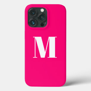 Customise monogram initial pink fuchsia white iPhone 13 pro case