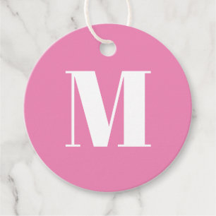 Customise monogram initial pink white gift favour tags