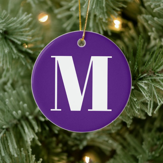 Customise monogram initial purple white Christmas Ceramic Tree Decoration (Tree)