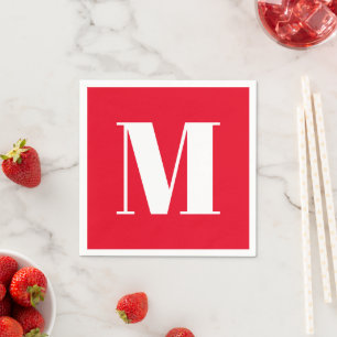 Customise monogram initial red white napkin