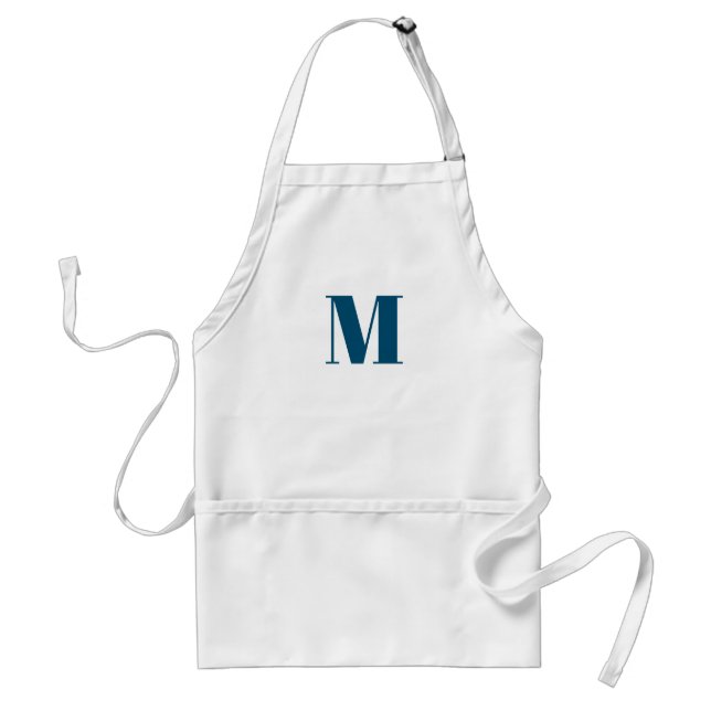 Customise monogram initial teal blue white standard apron (Front)