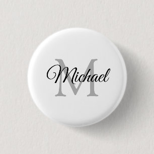Customise Monogram Name White Template Elegant 3 Cm Round Badge