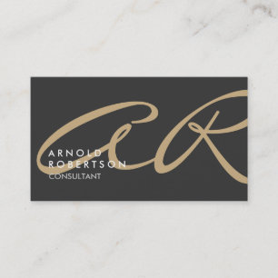 Customise Monogram Plain Grey Beige Business Card